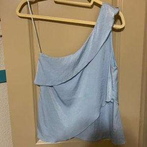 One Shoulder Light Blue Ruffle Top small